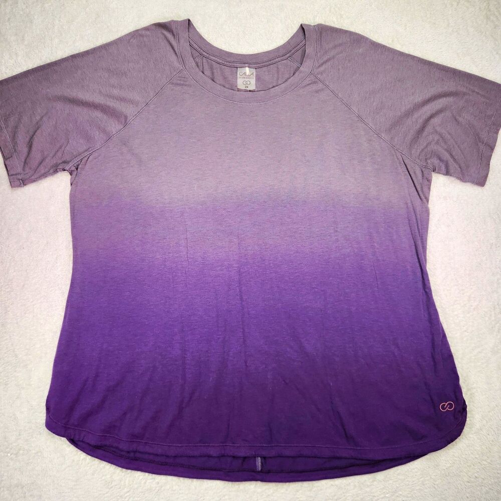CALIA Women’s Plus 2X Short Sleeve Activewear Top Purple Ombre Crew Neck Stretch